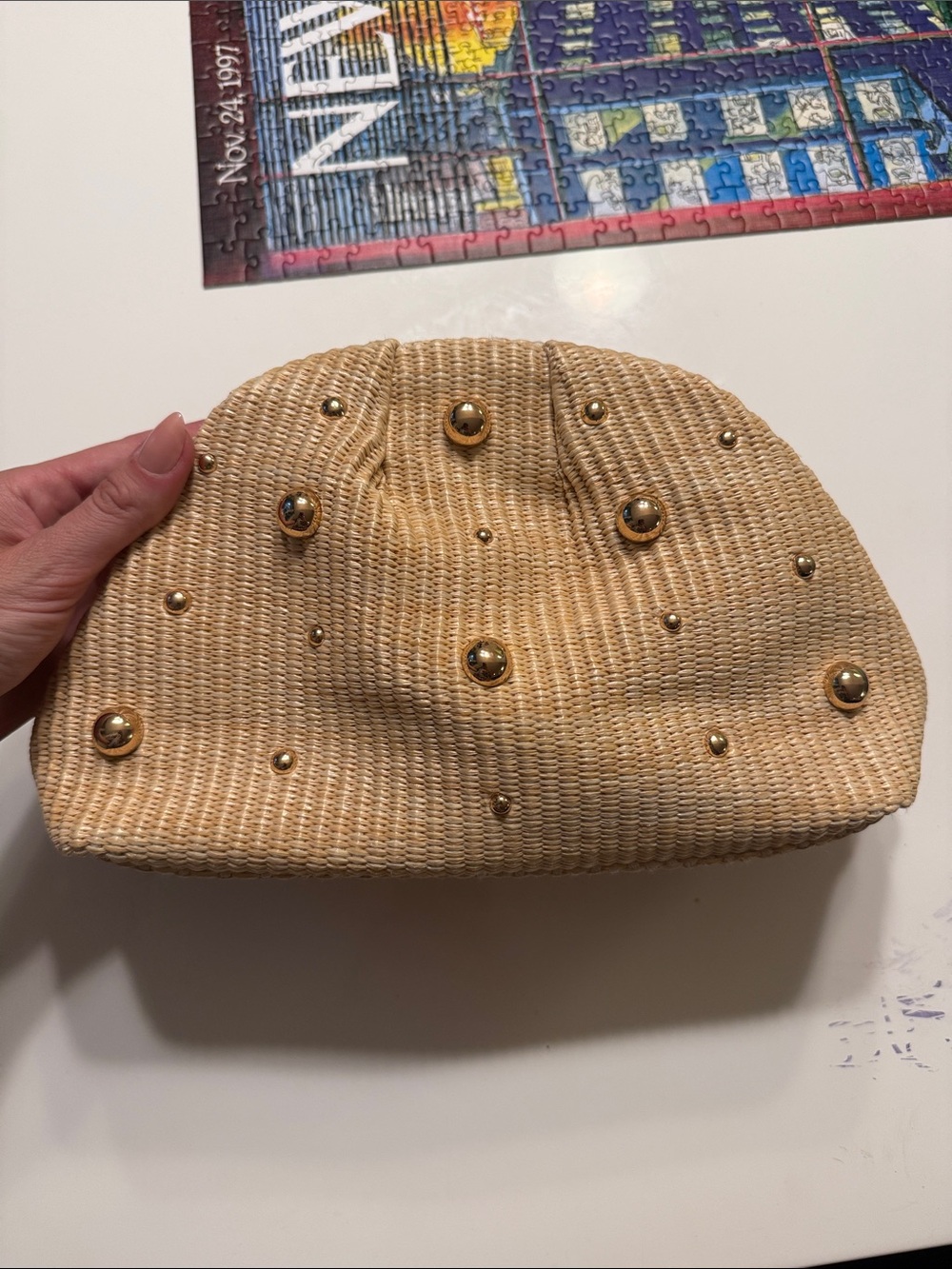 Woven Clutch with Gold Stud Accents